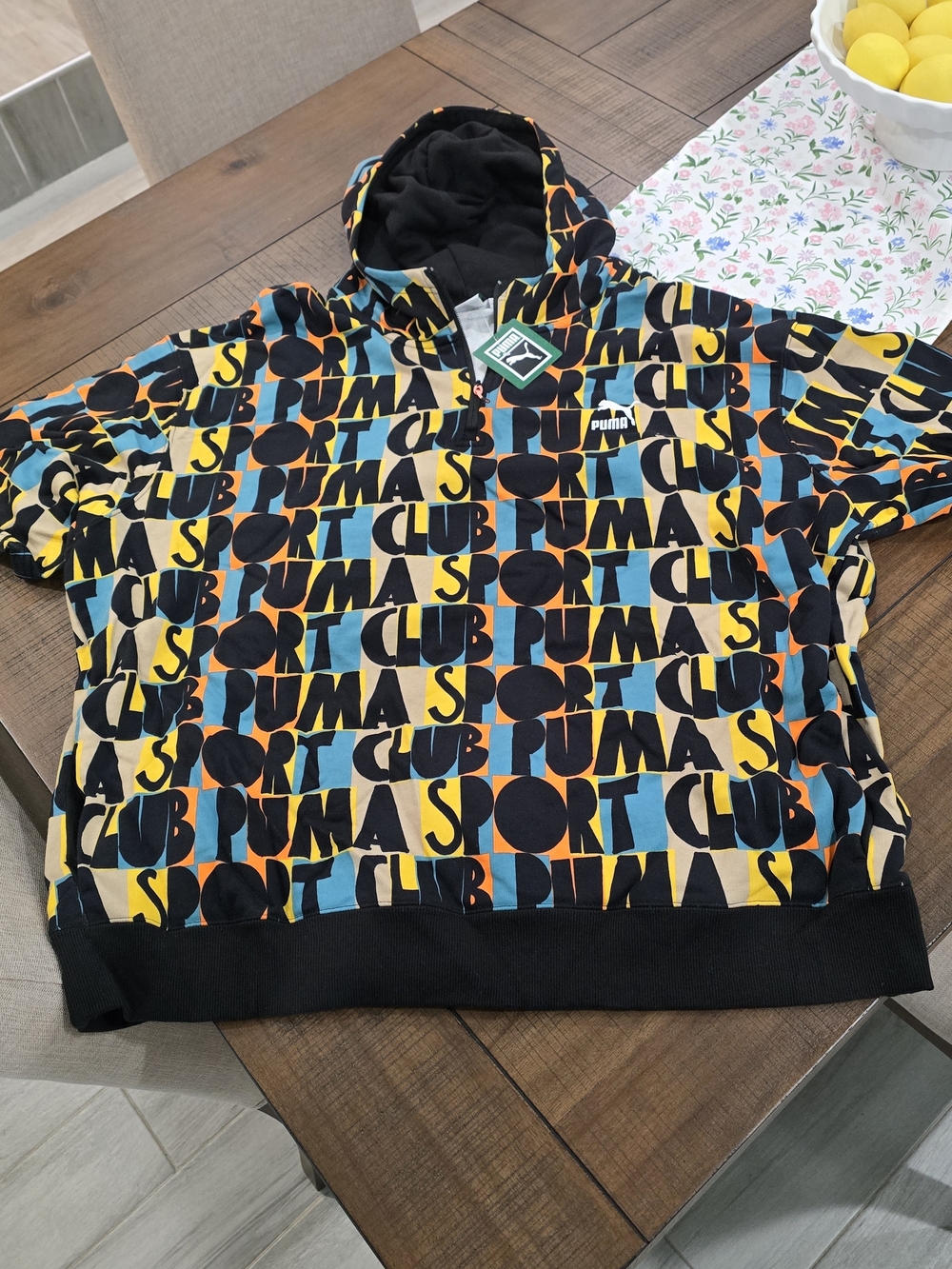 Puma Graphic Logo Hoodie in Yellow, Blue & Black